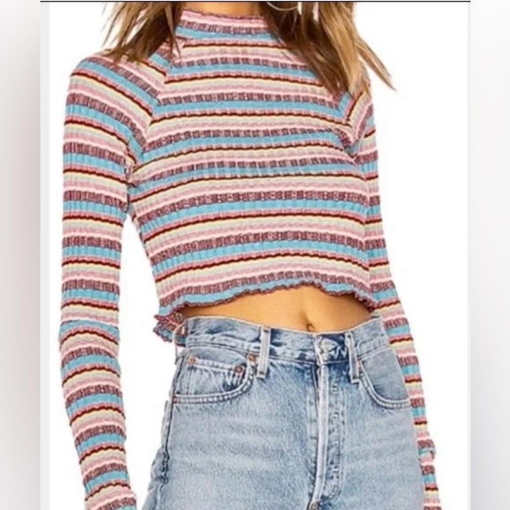 Free People- Ribbed Rainbow Turtleneck Crop Top- Women's XS